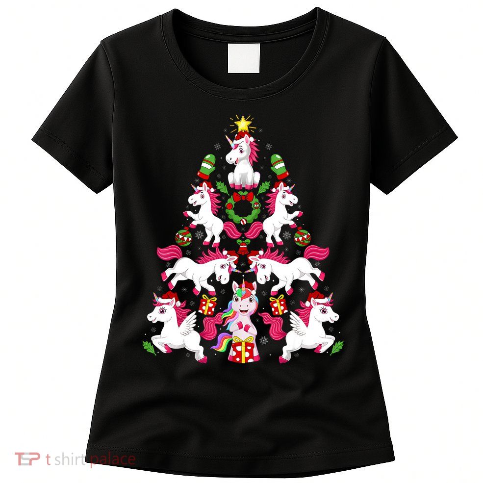 Unicorn Xmas Lighting Tree Unicorn Christmas Womens T-Shirt