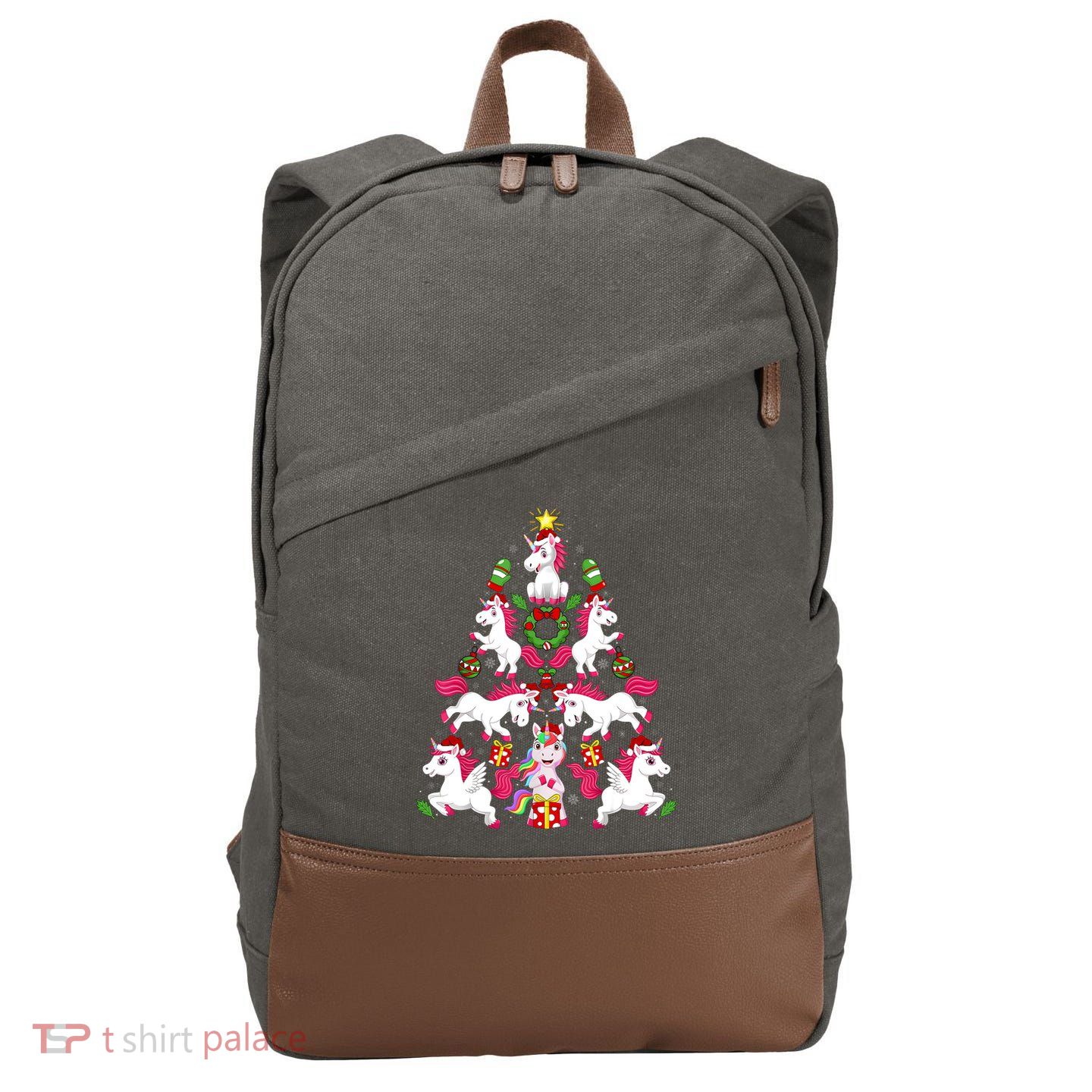 Unicorn Xmas Lighting Tree Unicorn Christmas Cotton Canvas Backpack