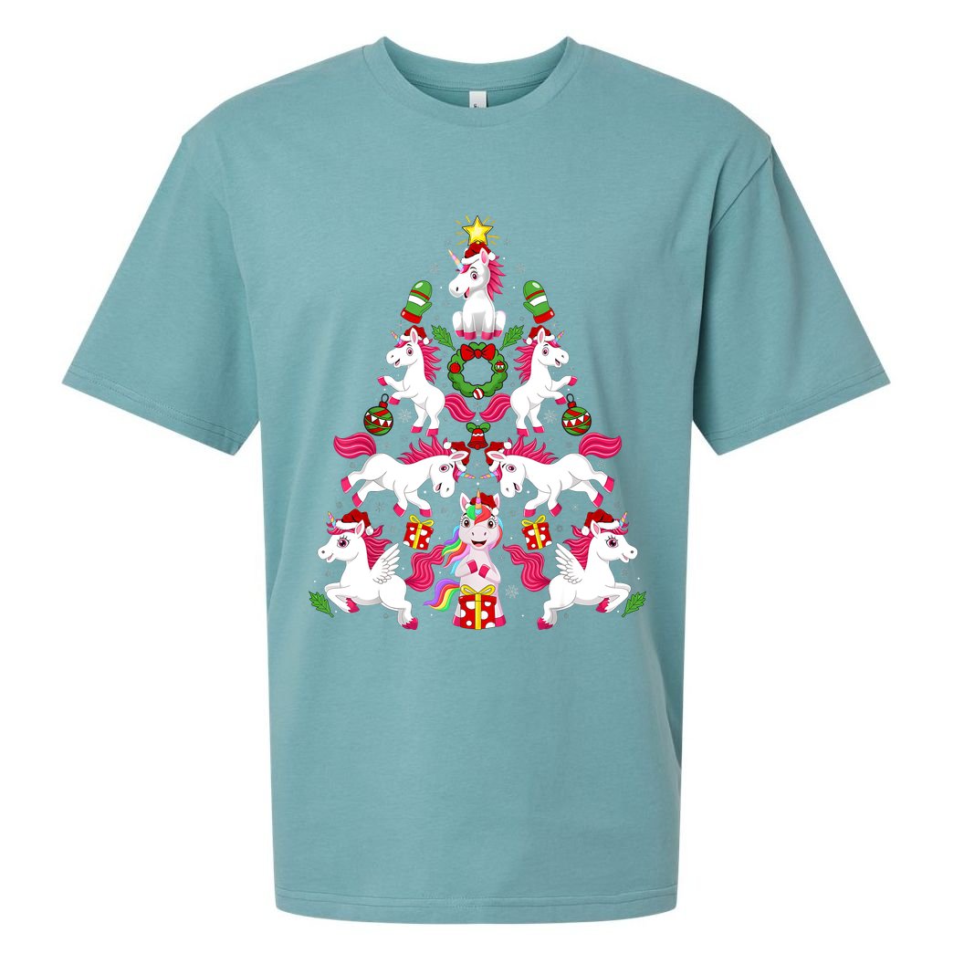 Unicorn Xmas Lighting Tree Unicorn Christmas Sueded Cloud Jersey T-Shirt