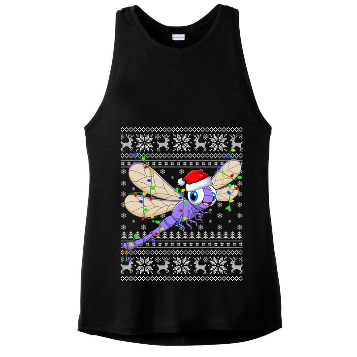 Ugly Xmas Lights Santa Hat Dragonfly Christmas Gift Ladies PosiCharge Tri-Blend Wicking Tank
