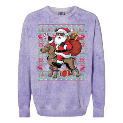 Ugly Xmas Lights Funny Santa Riding Ridgeback Dog Christmas Colorblast Crewneck Sweatshirt