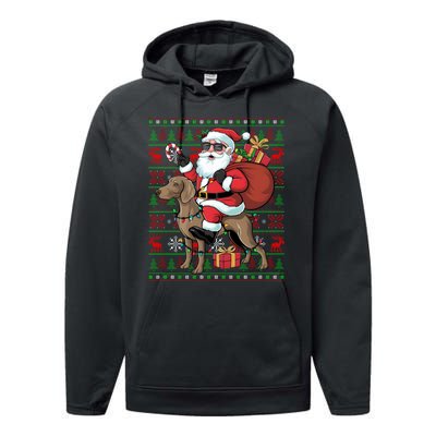 Ugly Xmas Lights Funny Santa Riding Ridgeback Dog Christmas Performance Fleece Hoodie