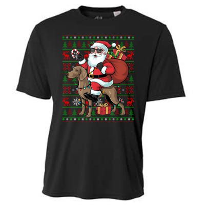 Ugly Xmas Lights Funny Santa Riding Ridgeback Dog Christmas Cooling Performance Crew T-Shirt