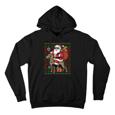 Ugly Xmas Lights Funny Santa Riding Ridgeback Dog Christmas Hoodie