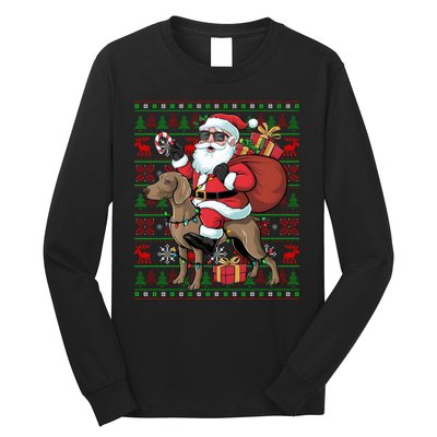 Ugly Xmas Lights Funny Santa Riding Ridgeback Dog Christmas Long Sleeve Shirt