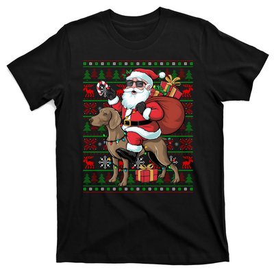 Ugly Xmas Lights Funny Santa Riding Ridgeback Dog Christmas T-Shirt