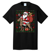 Ugly Xmas Lights Funny Santa Riding Ridgeback Dog Christmas Tall T-Shirt