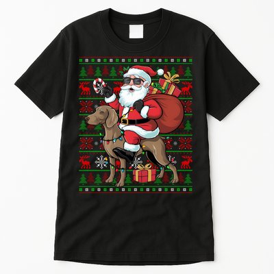 Ugly Xmas Lights Funny Santa Riding Ridgeback Dog Christmas Tall T-Shirt