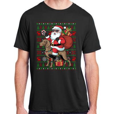 Ugly Xmas Lights Funny Santa Riding Ridgeback Dog Christmas Adult ChromaSoft Performance T-Shirt