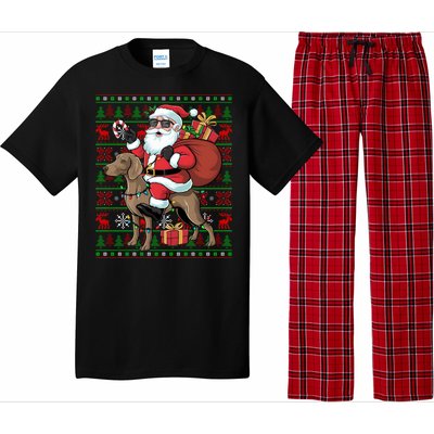 Ugly Xmas Lights Funny Santa Riding Ridgeback Dog Christmas Pajama Set