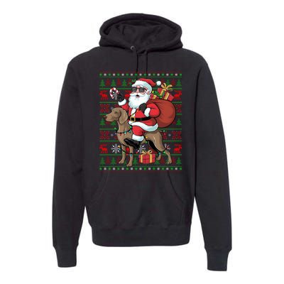 Ugly Xmas Lights Funny Santa Riding Ridgeback Dog Christmas Premium Hoodie