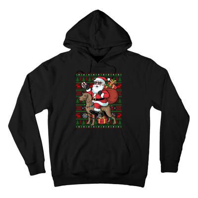 Ugly Xmas Lights Funny Santa Riding Ridgeback Dog Christmas Tall Hoodie