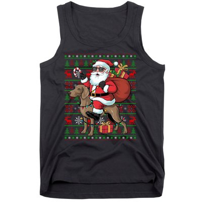 Ugly Xmas Lights Funny Santa Riding Ridgeback Dog Christmas Tank Top