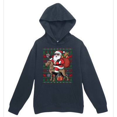 Ugly Xmas Lights Funny Santa Riding Ridgeback Dog Christmas Urban Pullover Hoodie