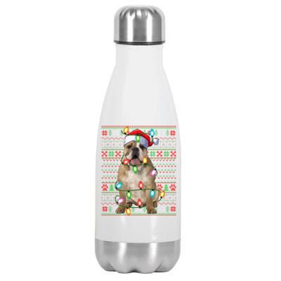 Ugly Xmas Lighting Santa English Bulldog Christmas Gift Stainless Steel Insulated Water Bottle