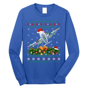 Ugly Xmas Lights Santa Hat Airplane Christmas Gift Long Sleeve Shirt