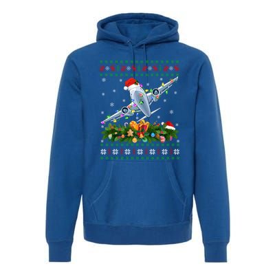 Ugly Xmas Lights Santa Hat Airplane Christmas Gift Premium Hoodie