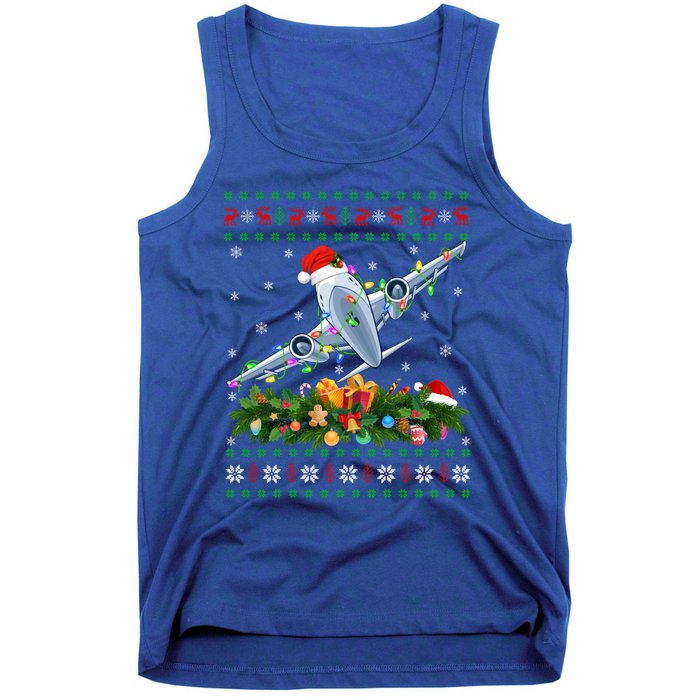 Ugly Xmas Lights Santa Hat Airplane Christmas Gift Tank Top