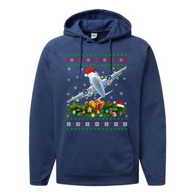 Ugly Xmas Lights Santa Hat Airplane Christmas Gift Performance Fleece Hoodie