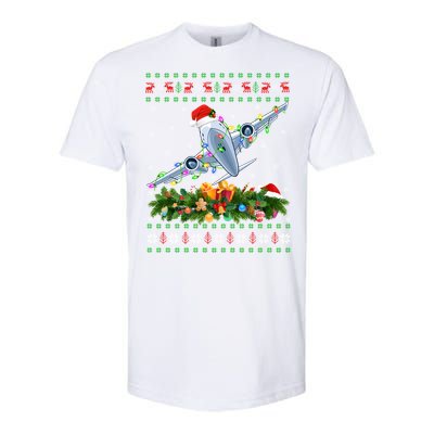 Ugly Xmas Lights Santa Hat Airplane Christmas Gift Softstyle CVC T-Shirt