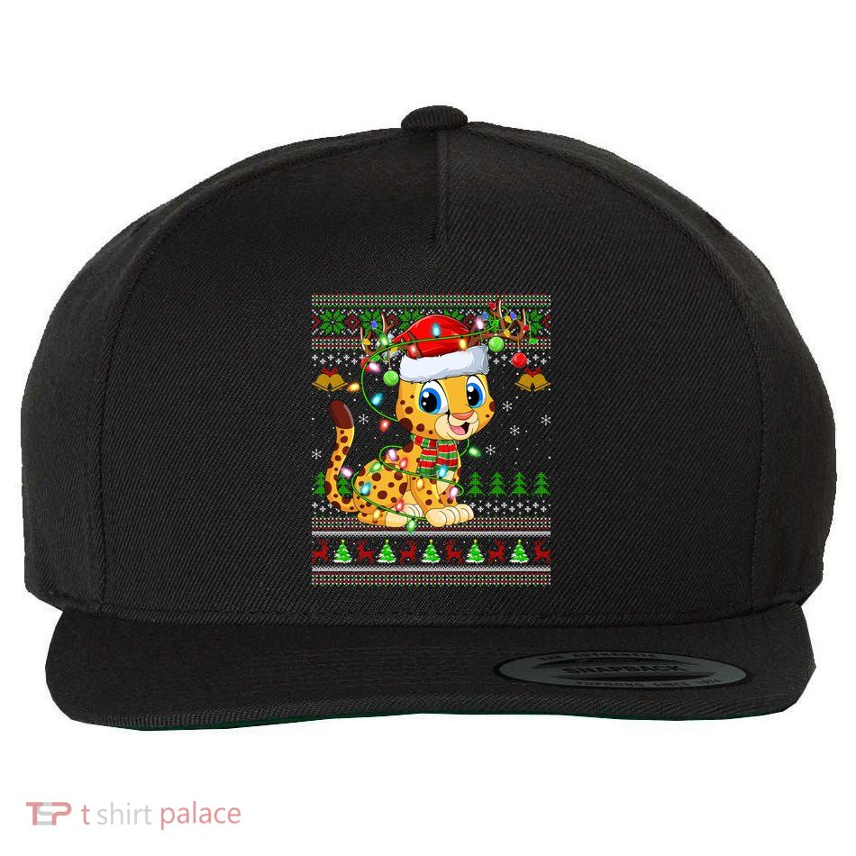 Ugly Xmas Lights Santa Hat Cheetah Christmas Gift Wool Snapback Cap