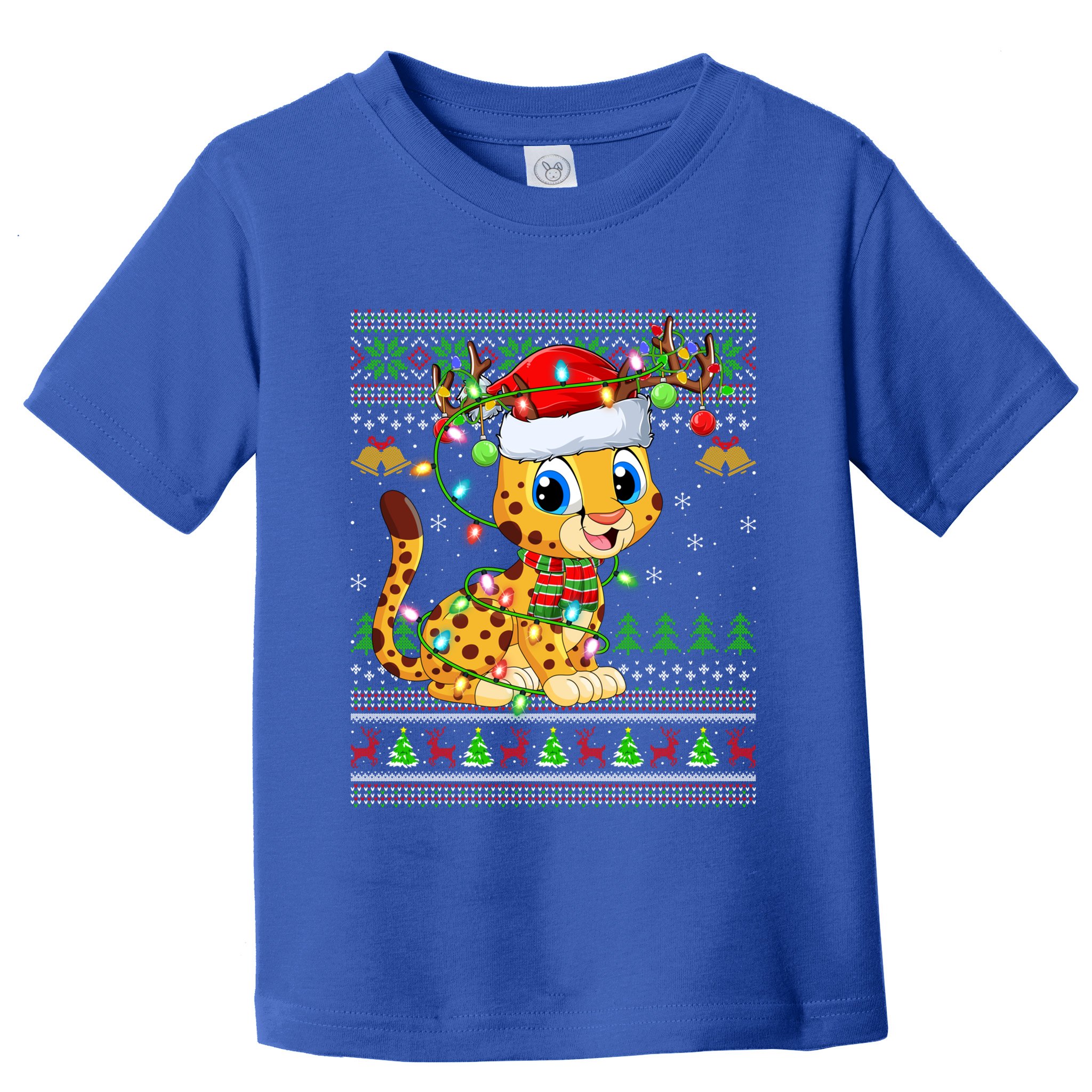Ugly Xmas Lights Santa Hat Cheetah Christmas Gift Toddler T-Shirt