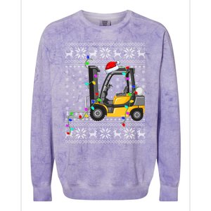 Ugly Xmas Lights Santa Hat Forklift Christmas Meaningful Gift Colorblast Crewneck Sweatshirt