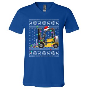 Ugly Xmas Lights Santa Hat Forklift Christmas Meaningful Gift V-Neck T-Shirt