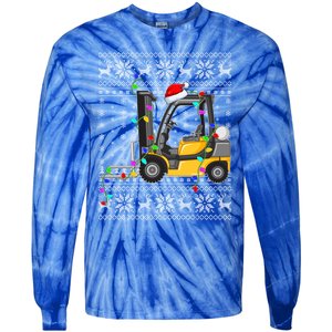 Ugly Xmas Lights Santa Hat Forklift Christmas Meaningful Gift Tie-Dye Long Sleeve Shirt