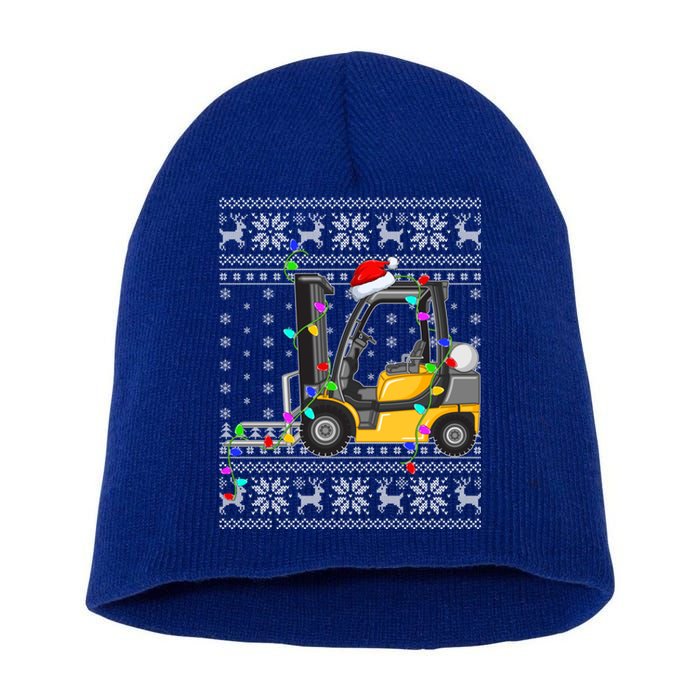 Ugly Xmas Lights Santa Hat Forklift Christmas Meaningful Gift Short Acrylic Beanie