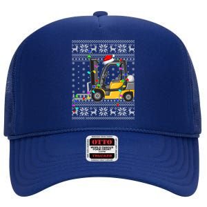 Ugly Xmas Lights Santa Hat Forklift Christmas Meaningful Gift High Crown Mesh Back Trucker Hat