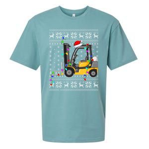 Ugly Xmas Lights Santa Hat Forklift Christmas Meaningful Gift Sueded Cloud Jersey T-Shirt