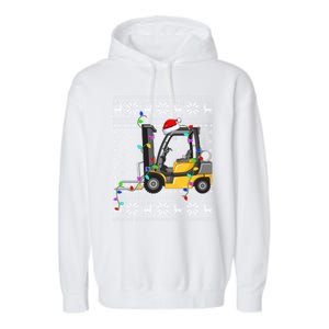 Ugly Xmas Lights Santa Hat Forklift Christmas Meaningful Gift Garment-Dyed Fleece Hoodie