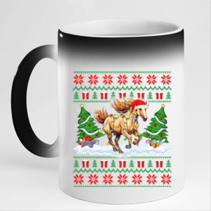 Ugly Xmas Lighting Holiday Santa Horse Christmas Gift 11oz Black Color Changing Mug