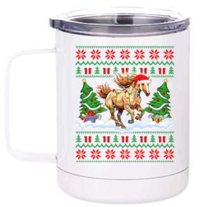 Ugly Xmas Lighting Holiday Santa Horse Christmas Gift 12 oz Stainless Steel Tumbler Cup