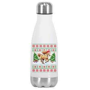 Ugly Xmas Lighting Holiday Santa Horse Christmas Gift Stainless Steel Insulated Water Bottle