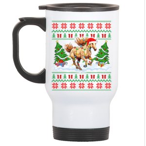 Ugly Xmas Lighting Holiday Santa Horse Christmas Gift Stainless Steel Travel Mug