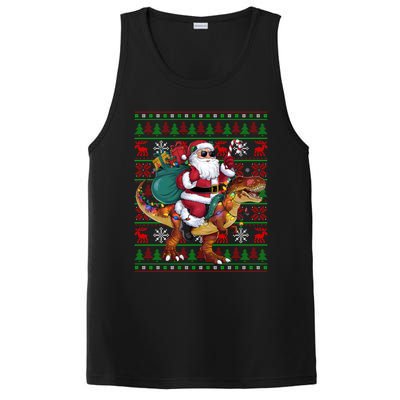 Ugly Xmas Lights Funny Santa Riding Trex Dinosaur Christmas PosiCharge Competitor Tank