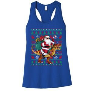 Ugly Xmas Lights Funny Santa Riding Trex Dinosaur Christmas Women's Racerback Tank