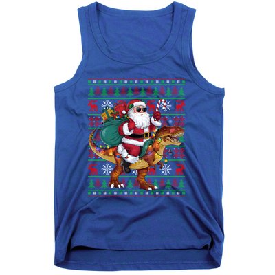 Ugly Xmas Lights Funny Santa Riding Trex Dinosaur Christmas Tank Top