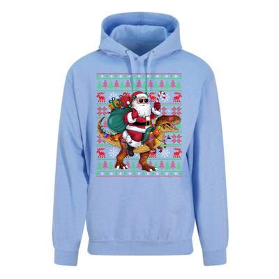 Ugly Xmas Lights Funny Santa Riding Trex Dinosaur Christmas Unisex Surf Hoodie