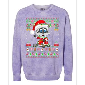 Ugly Xmas Lights Santa Costume Raccoon Christmas Cool Gift Colorblast Crewneck Sweatshirt