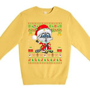 Ugly Xmas Lights Santa Costume Raccoon Christmas Cool Gift Premium Crewneck Sweatshirt