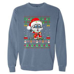 Ugly Xmas Lights Santa Costume Raccoon Christmas Cool Gift Garment-Dyed Sweatshirt