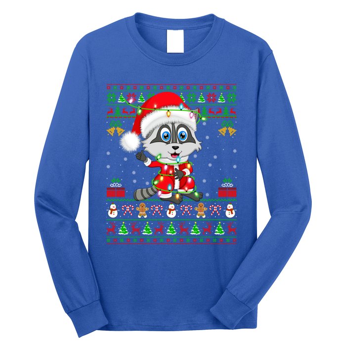 Ugly Xmas Lights Santa Costume Raccoon Christmas Cool Gift Long Sleeve Shirt