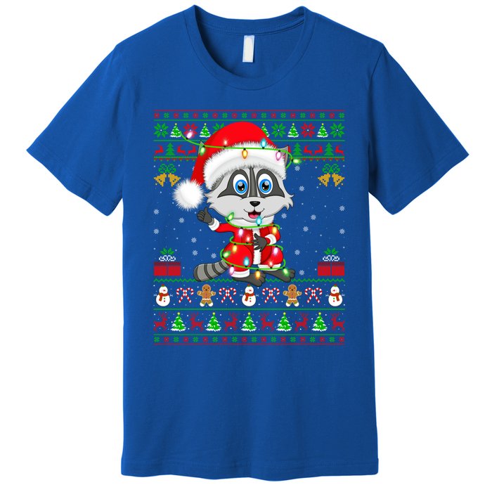 Ugly Xmas Lights Santa Costume Raccoon Christmas Cool Gift Premium T-Shirt