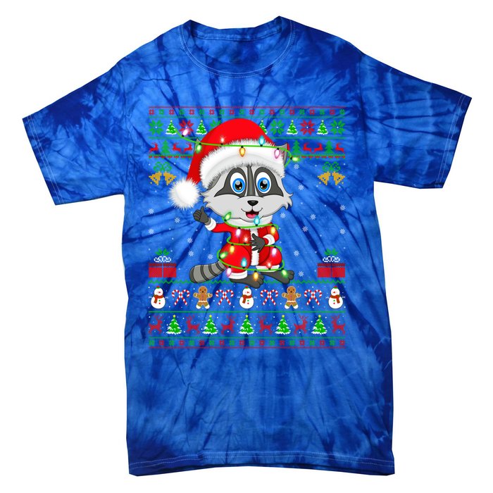 Ugly Xmas Lights Santa Costume Raccoon Christmas Cool Gift Tie-Dye T-Shirt