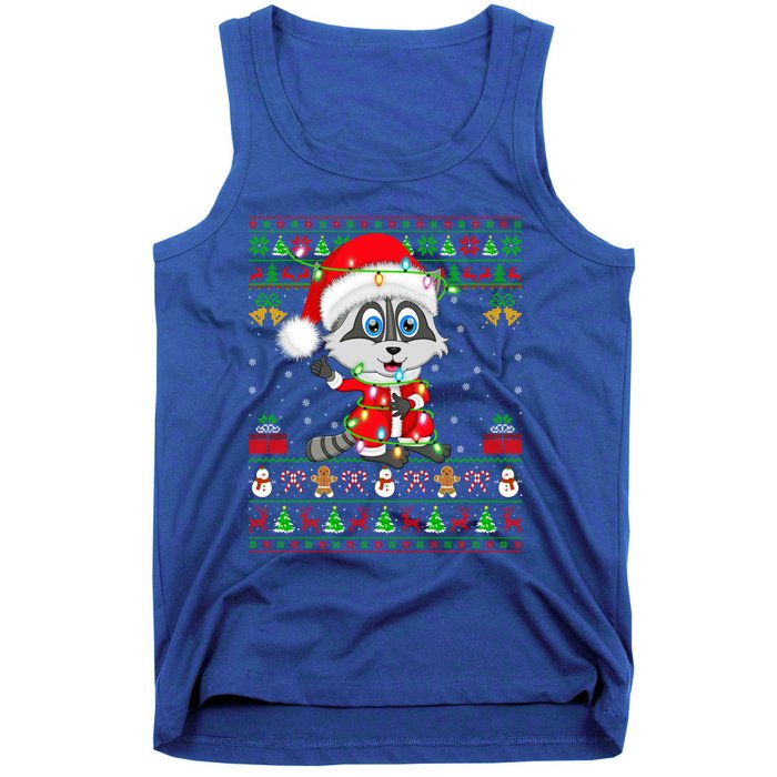 Ugly Xmas Lights Santa Costume Raccoon Christmas Cool Gift Tank Top