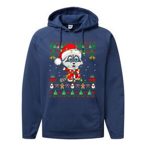 Ugly Xmas Lights Santa Costume Raccoon Christmas Cool Gift Performance Fleece Hoodie