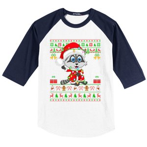 Ugly Xmas Lights Santa Costume Raccoon Christmas Cool Gift Baseball Sleeve Shirt